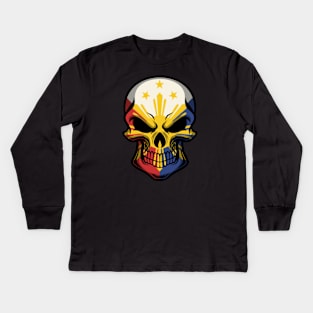 FLAG OF THE PHILIPPINES ON SKULL EMBLEM Kids Long Sleeve T-Shirt